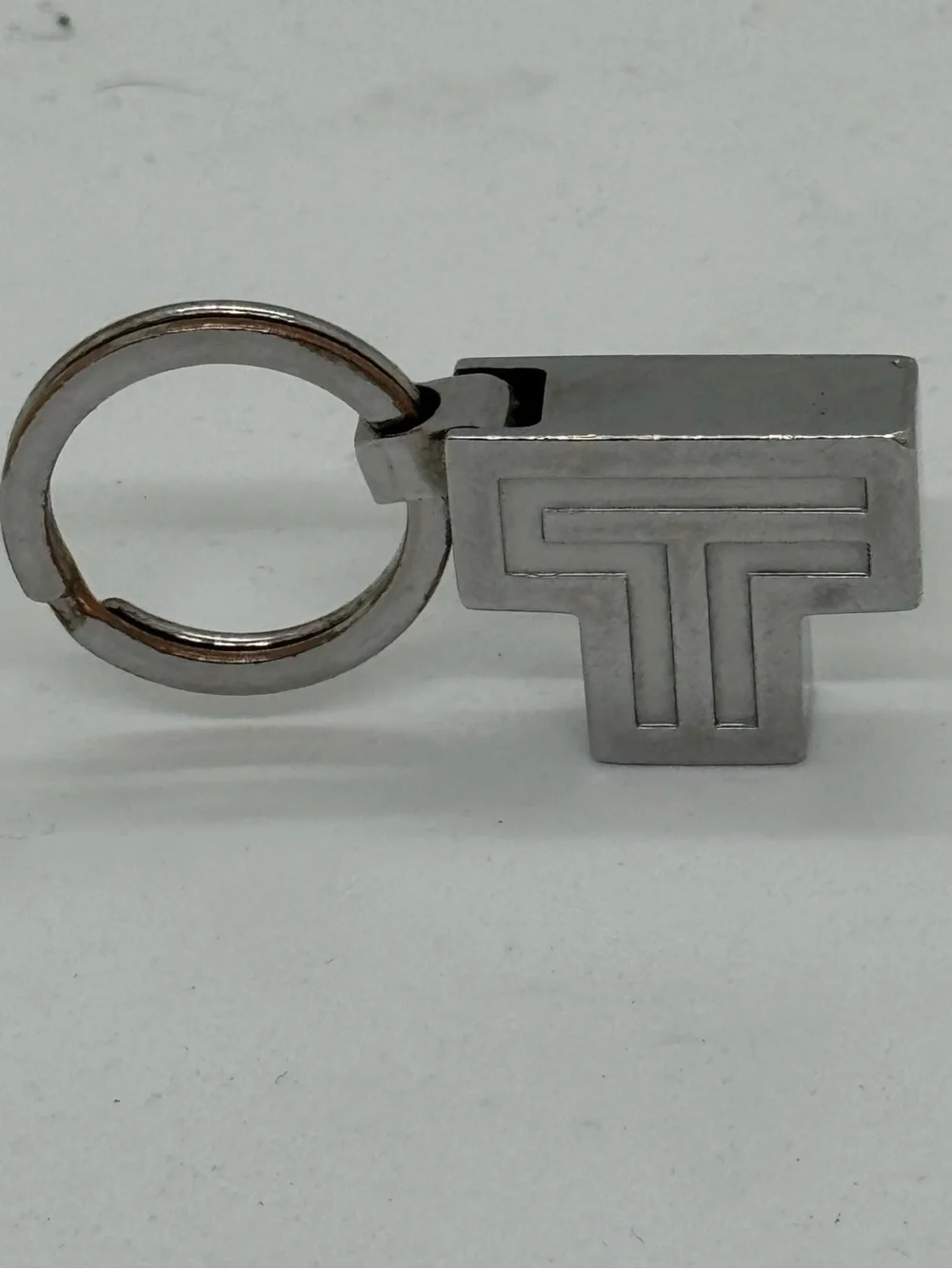 TUMI Silver Tone Metal TT Logo Keychain Luxury Designer Key Ring